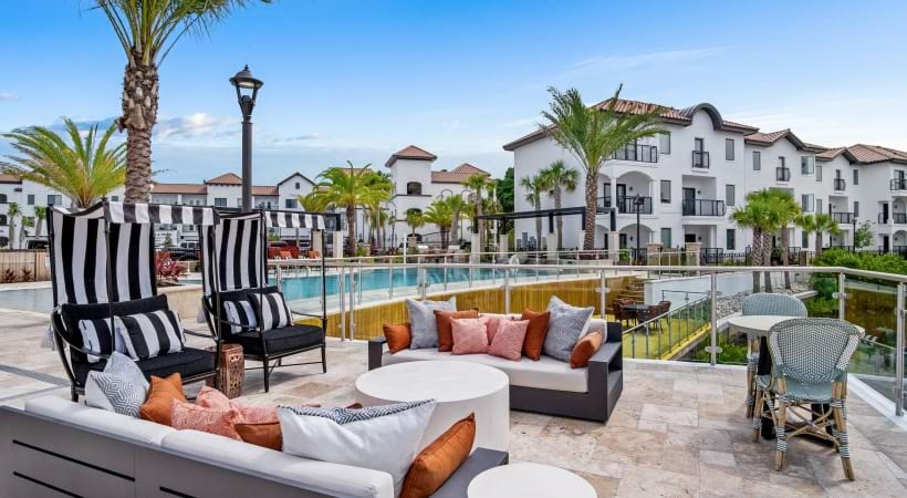 Lounge Seating by the Resort-Style Pool of Our Apartments Near International Plaza
