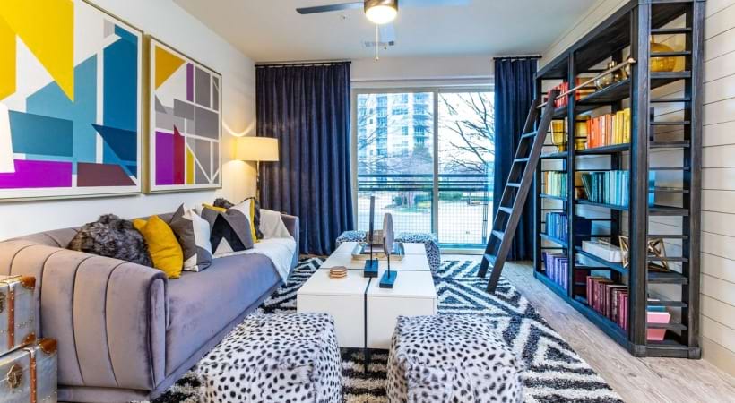 Living Room with a Ceiling Fan at Our Luxury Apartments in Buckhead